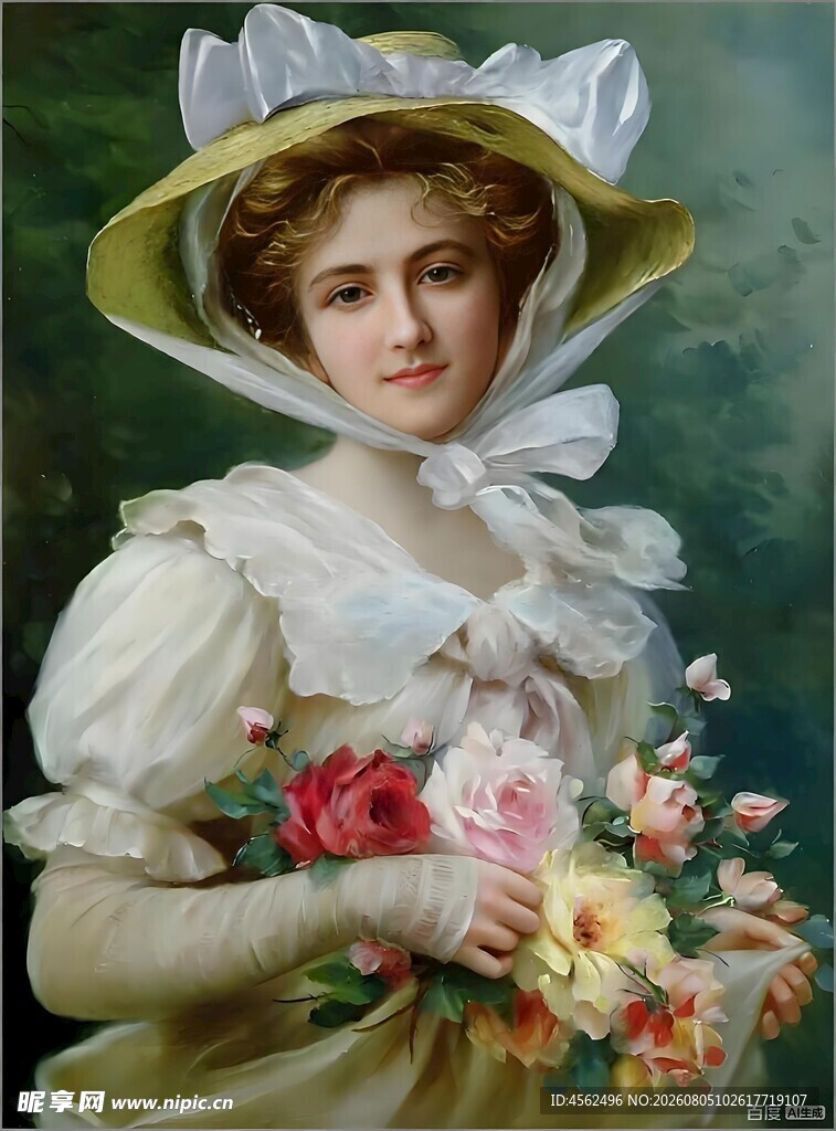 复古装扮女士手持鲜花