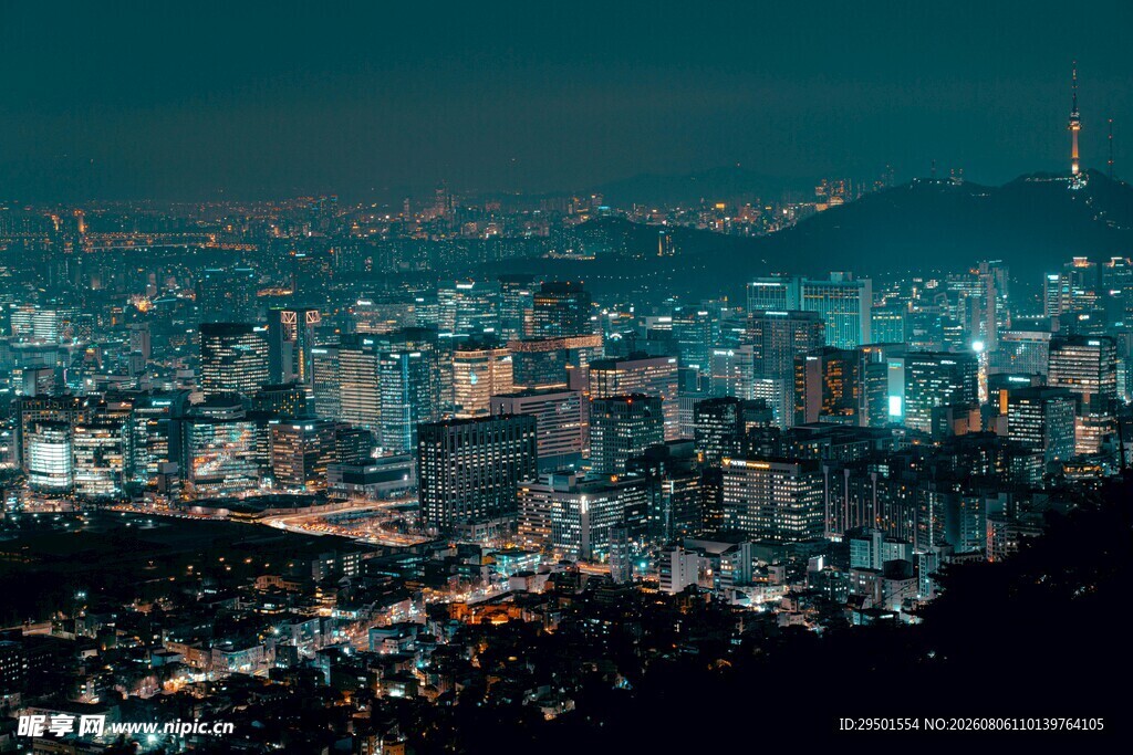 城市璀璨夜景俯瞰图