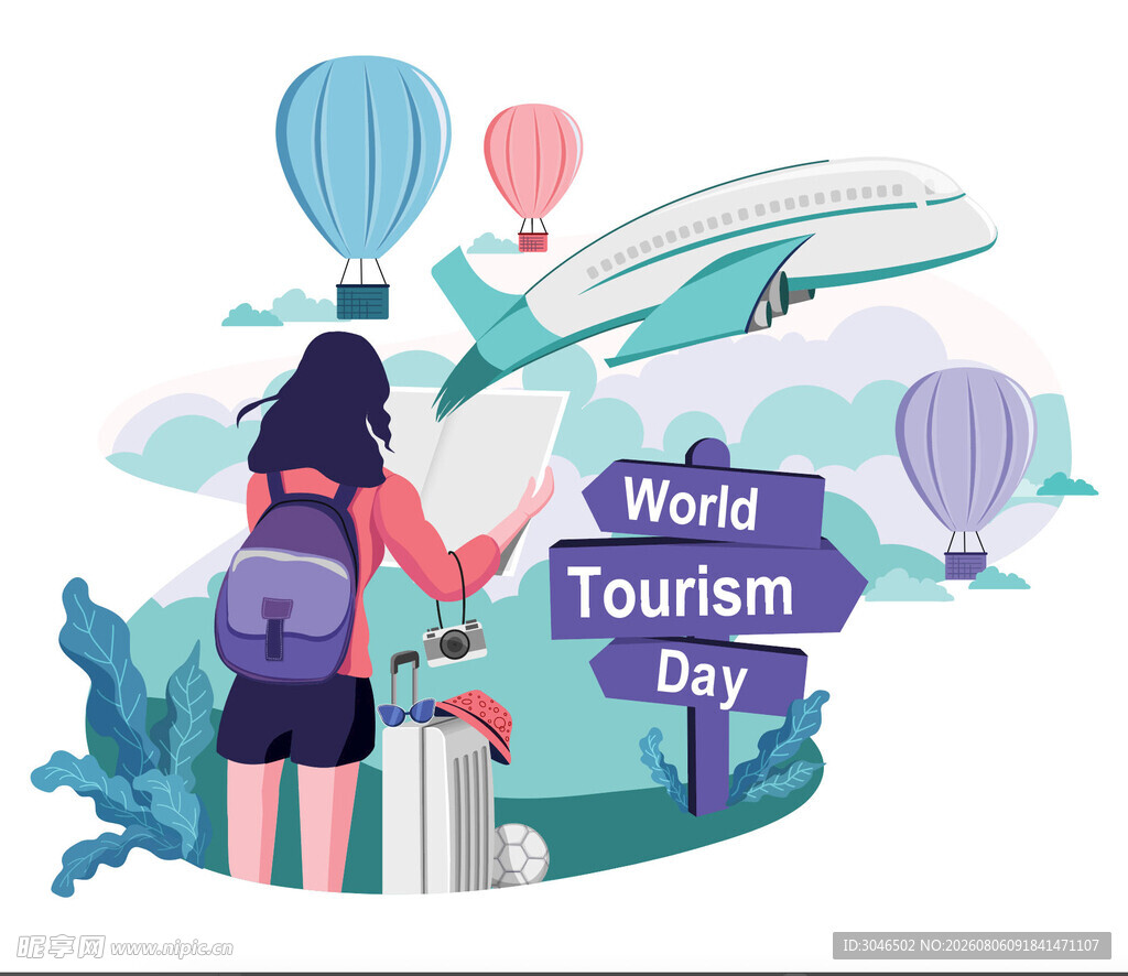 世界旅游日的旅行女孩