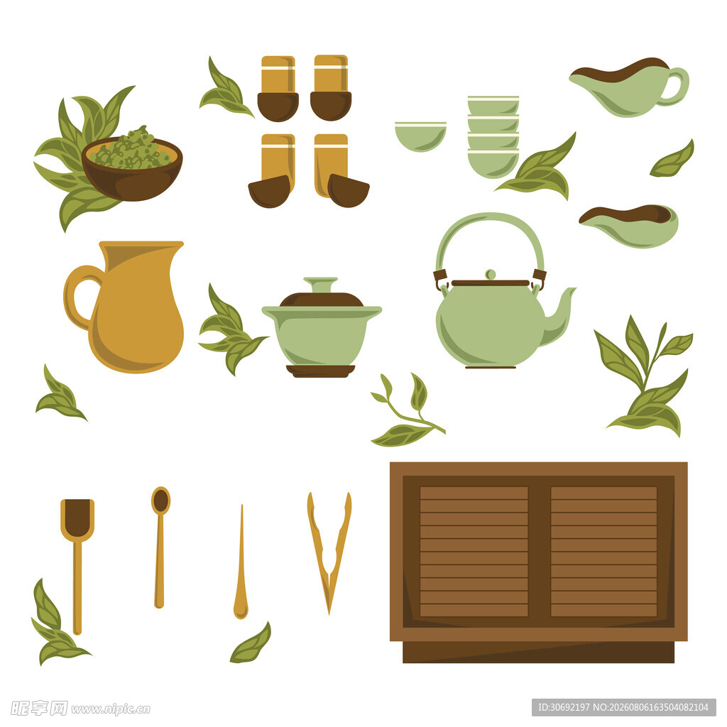 复古茶具餐具组合插画