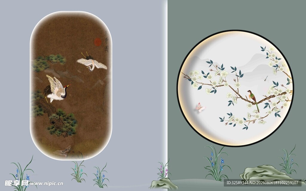 中式花鸟装饰画组合