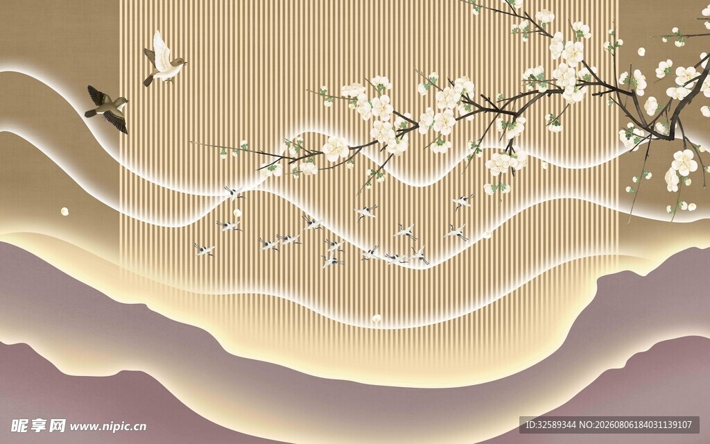 中式古风山水花鸟意象图