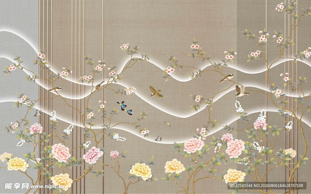 浪漫花卉波浪装饰帘子