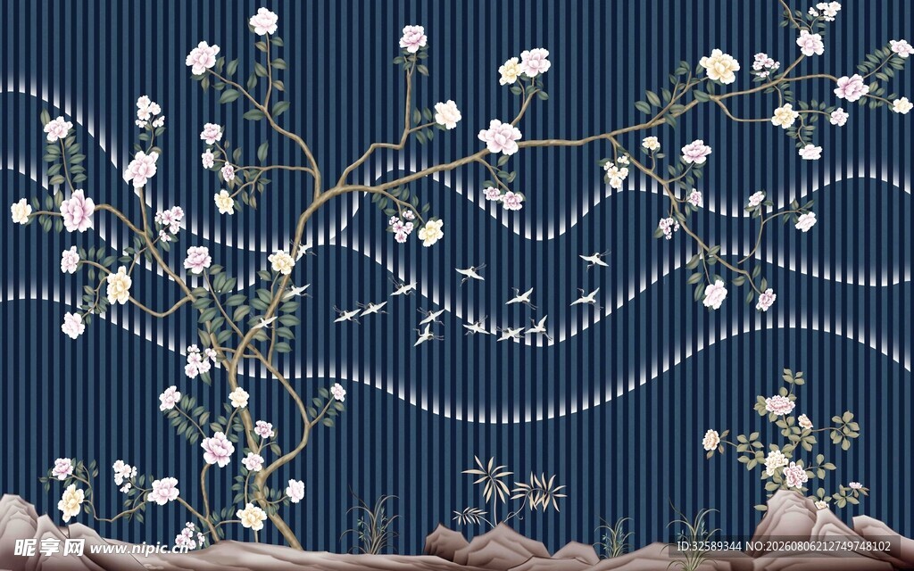 梦幻白花树枝背景图