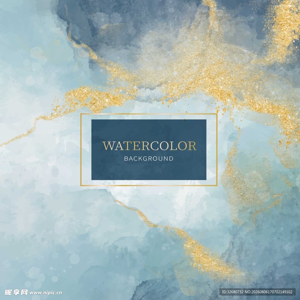 小清新水彩鎏金水彩蓝背景