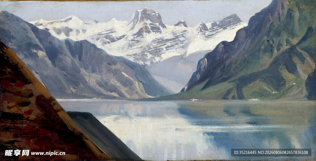 湖畔雪山美景
