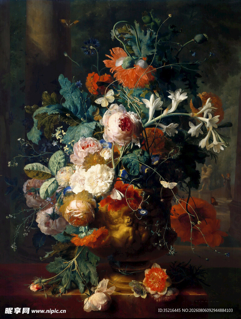 古典花卉静物油画作品