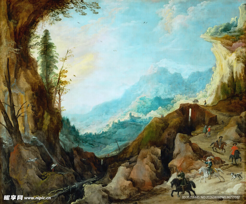 山间小道上的旅人风景