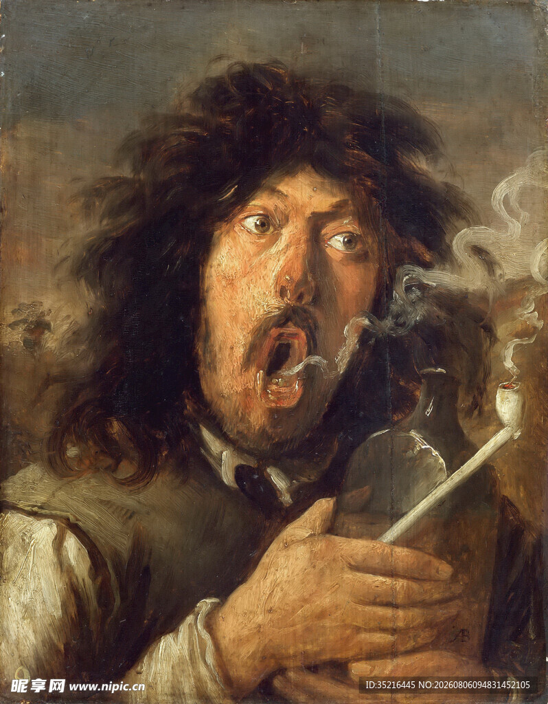 抽烟男子的生动神态描绘