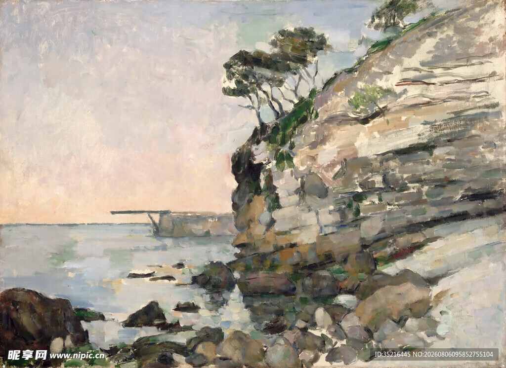 海边峭壁风景油画
