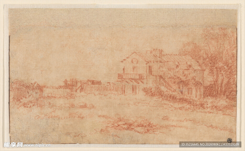 复古乡村风景素描画