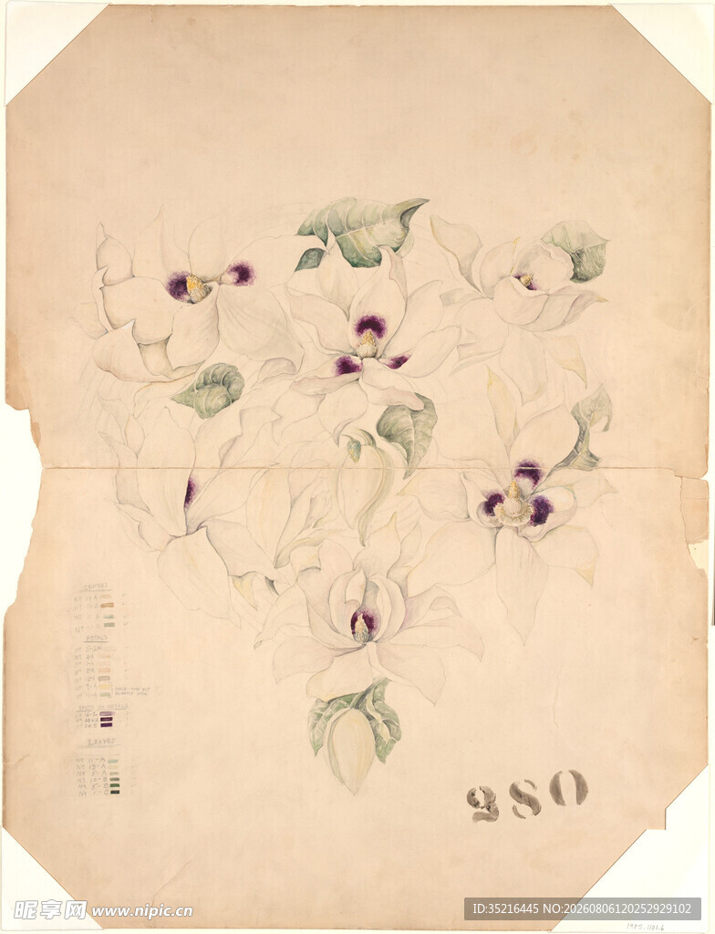 手绘花卉旧纸张图案