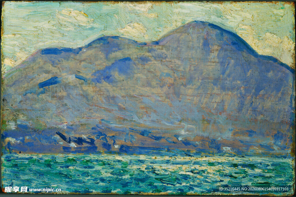 海边山峦风景油画