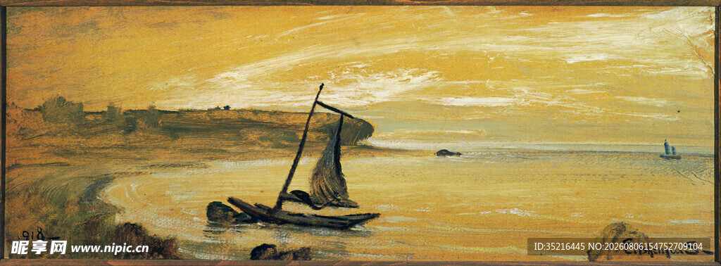 海上帆船油画风景