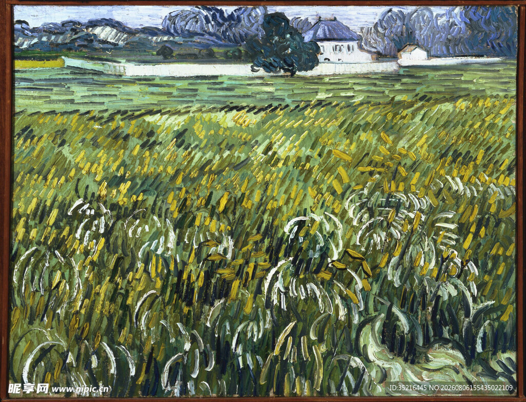 金黄麦田风景油画