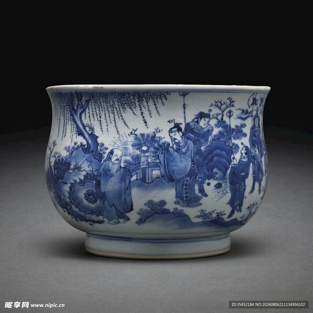 青花人物纹瓷缸