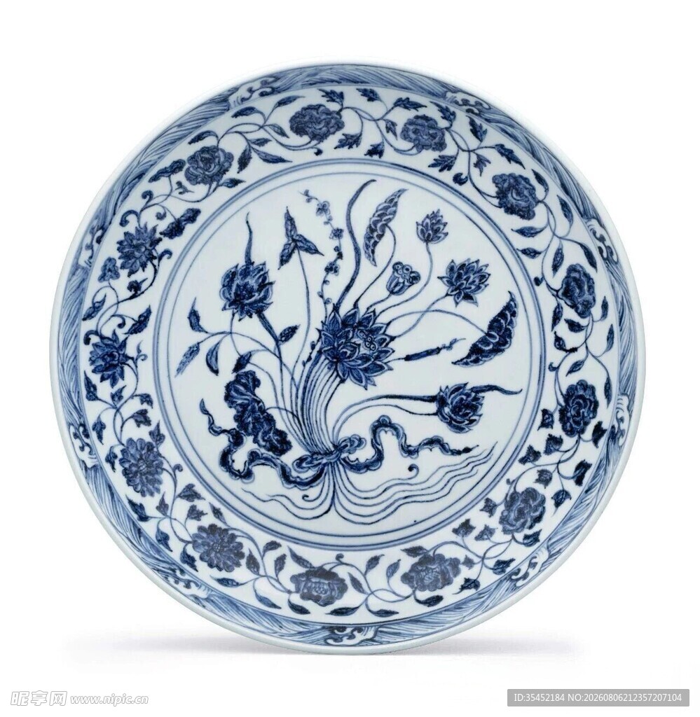 青花花卉飞鸟纹瓷盘
