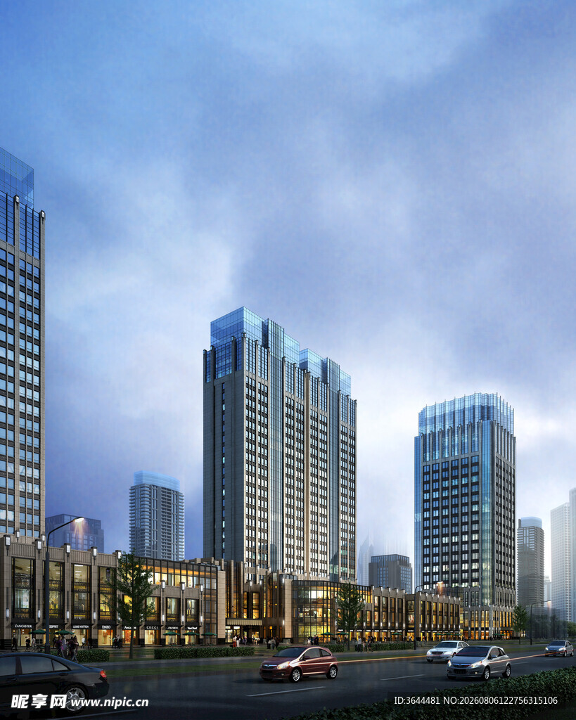 都市黄昏下的高楼景观