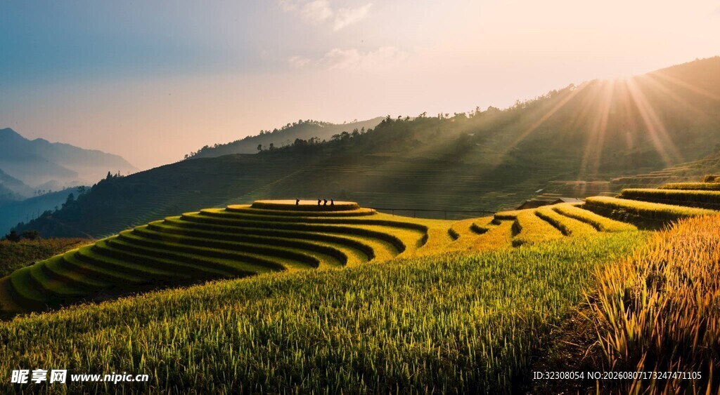 山间梯田迎日出美景