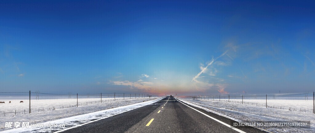 冬日旷野中的延伸公路