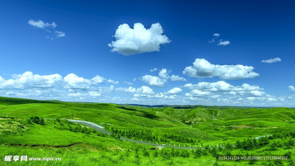 广袤草原蓝天白云美景