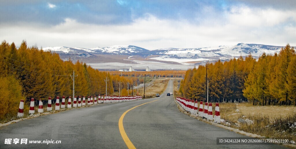 蜿蜒公路穿行于秋日山林