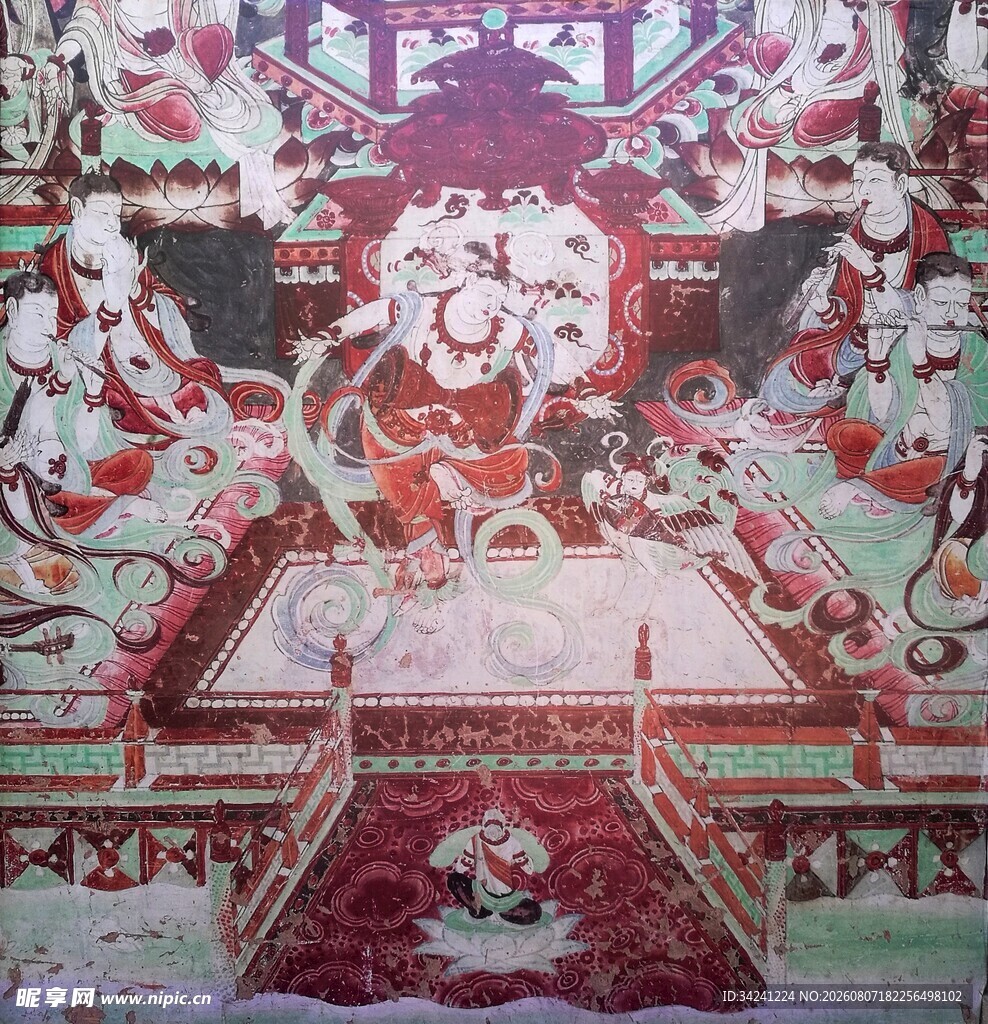 古代宫廷乐舞壁画场景