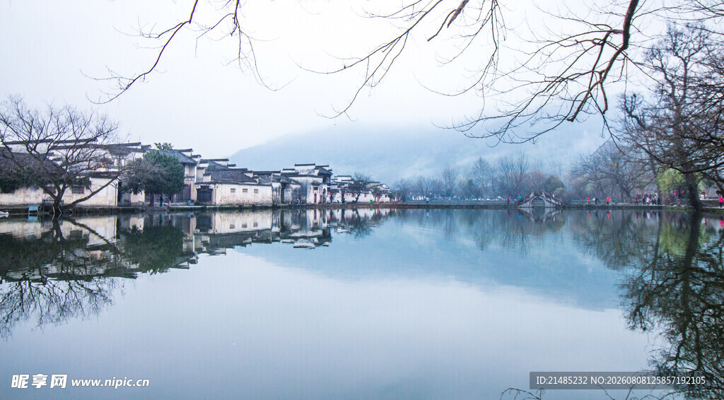 水墨江南水乡静谧湖景