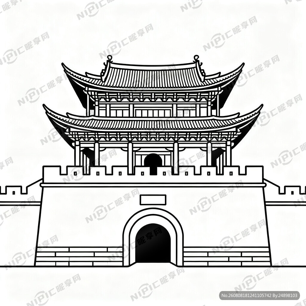 曲靖南城门线条图