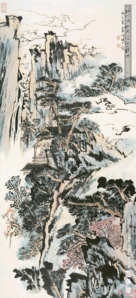 山水茅庐图