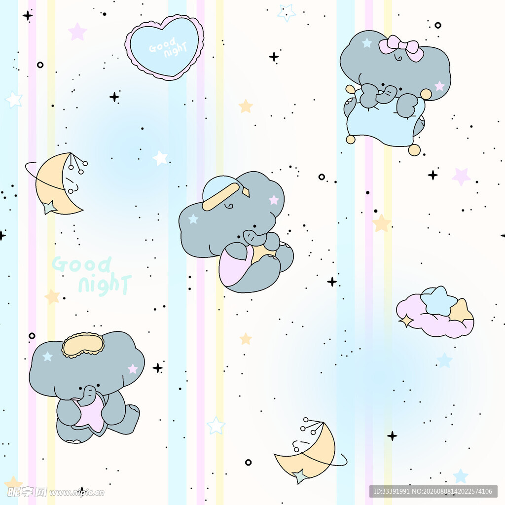可爱小象梦幻背景图案