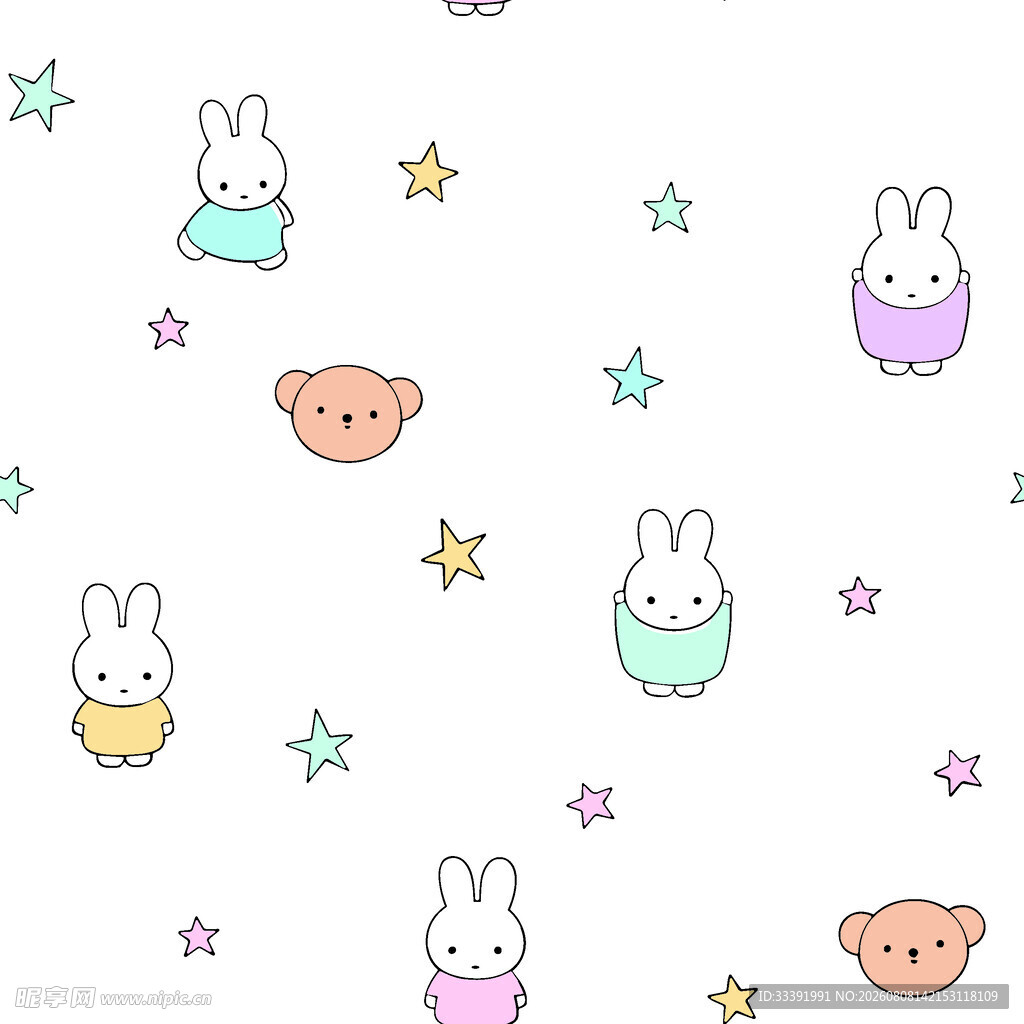可爱卡通动物星星图案背景