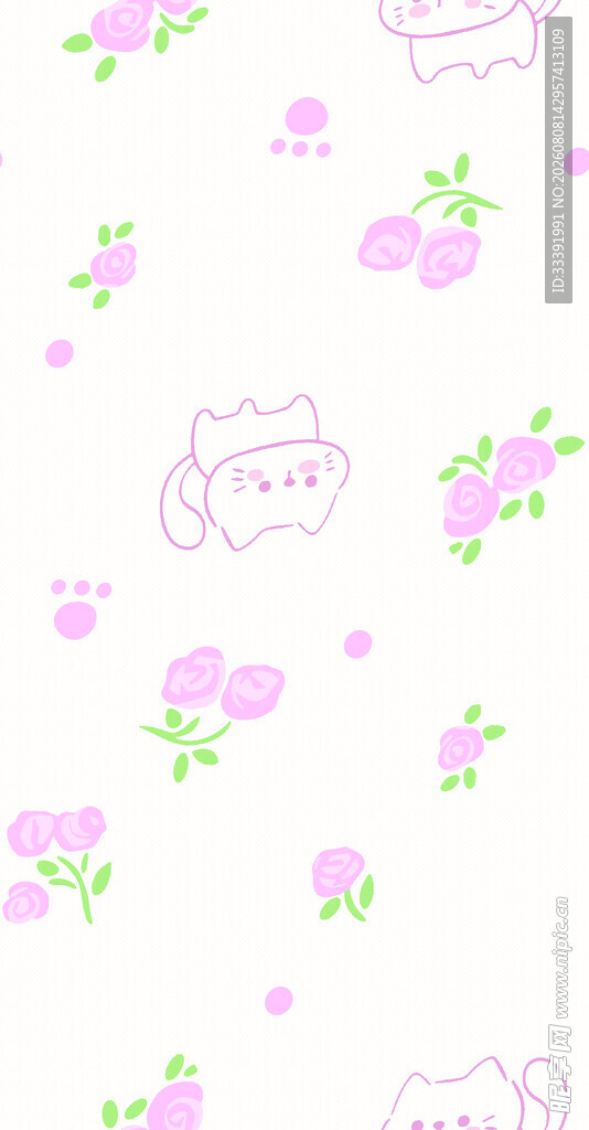 粉色卡通花卉动物图案背景