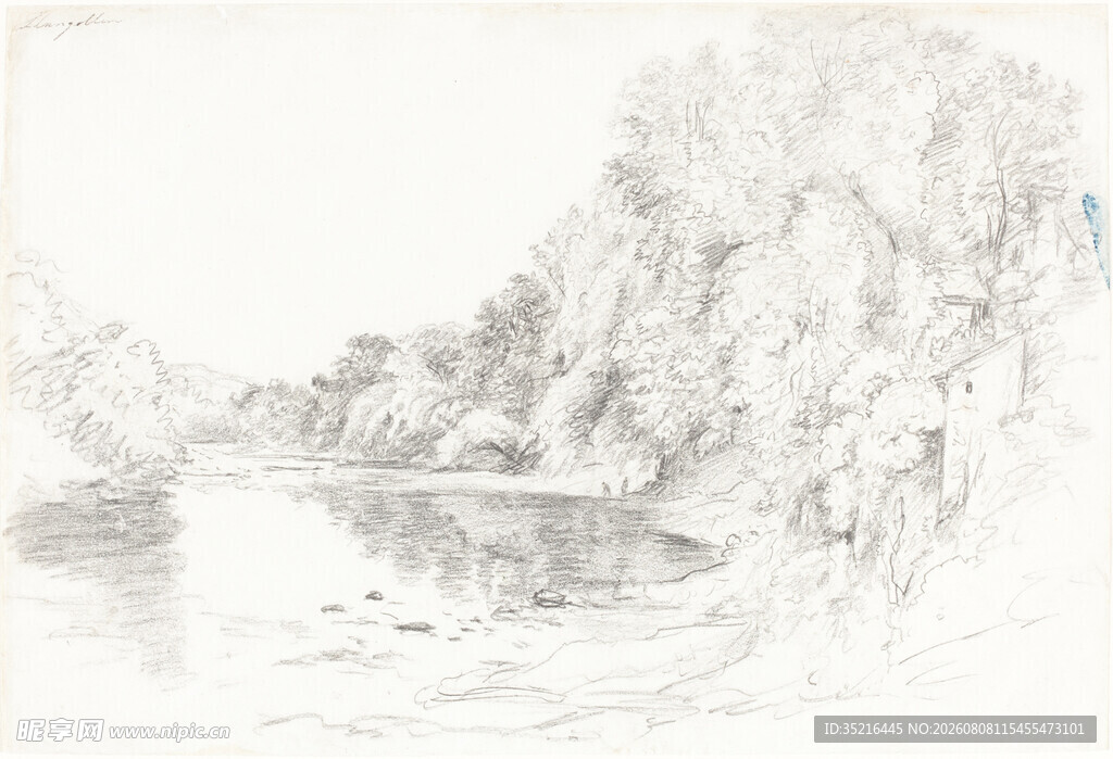 水墨山水风景素描图