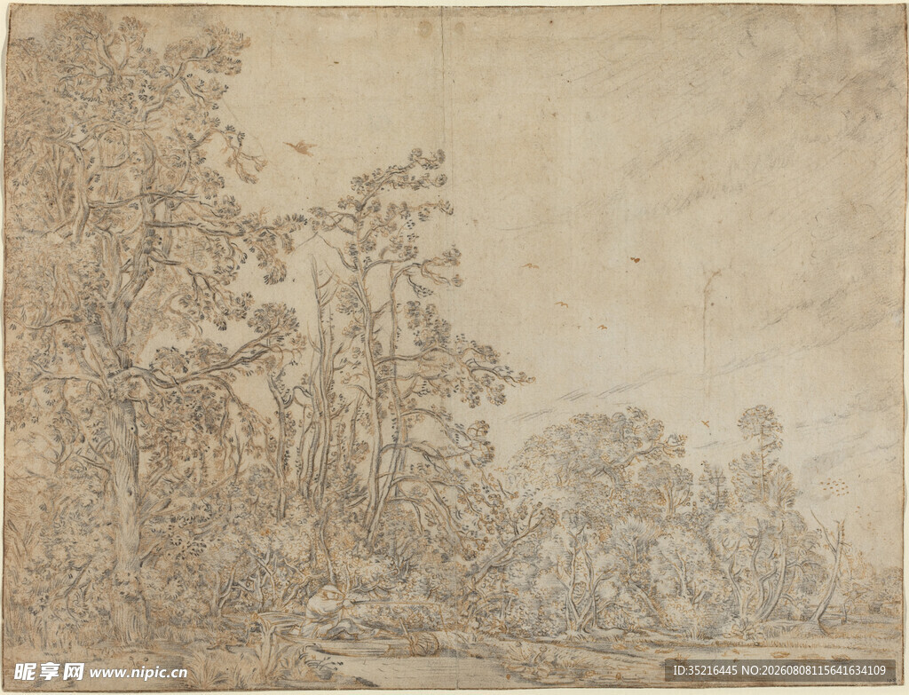 古典山水风景素描图