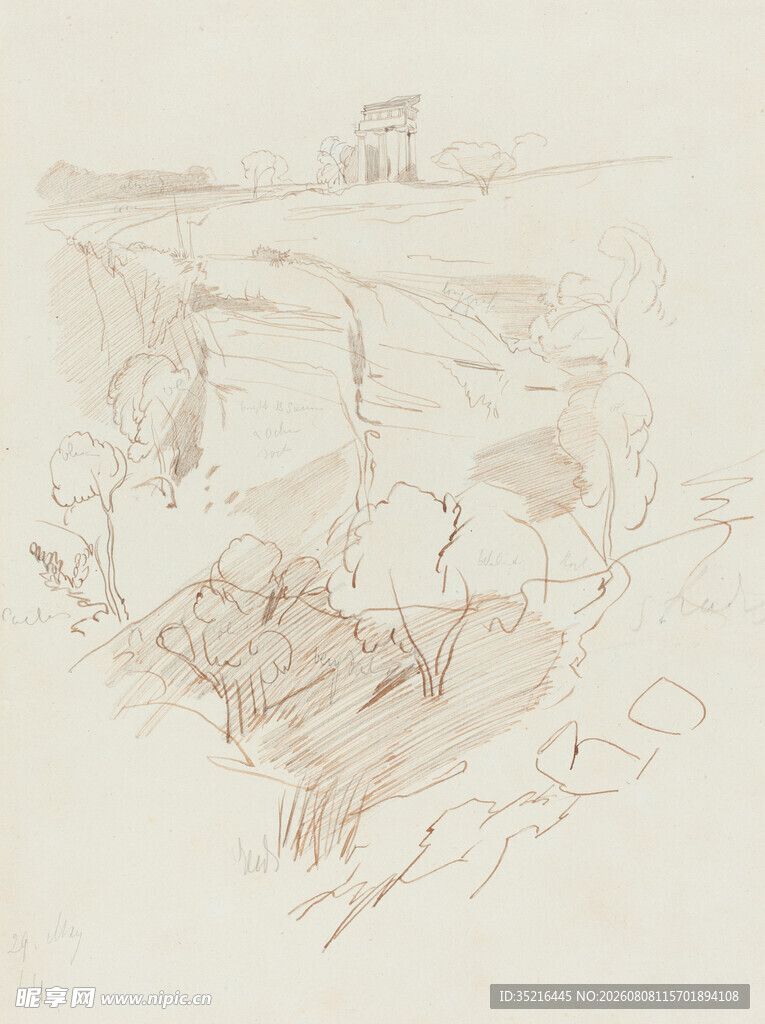 素描风景中的船只与建筑