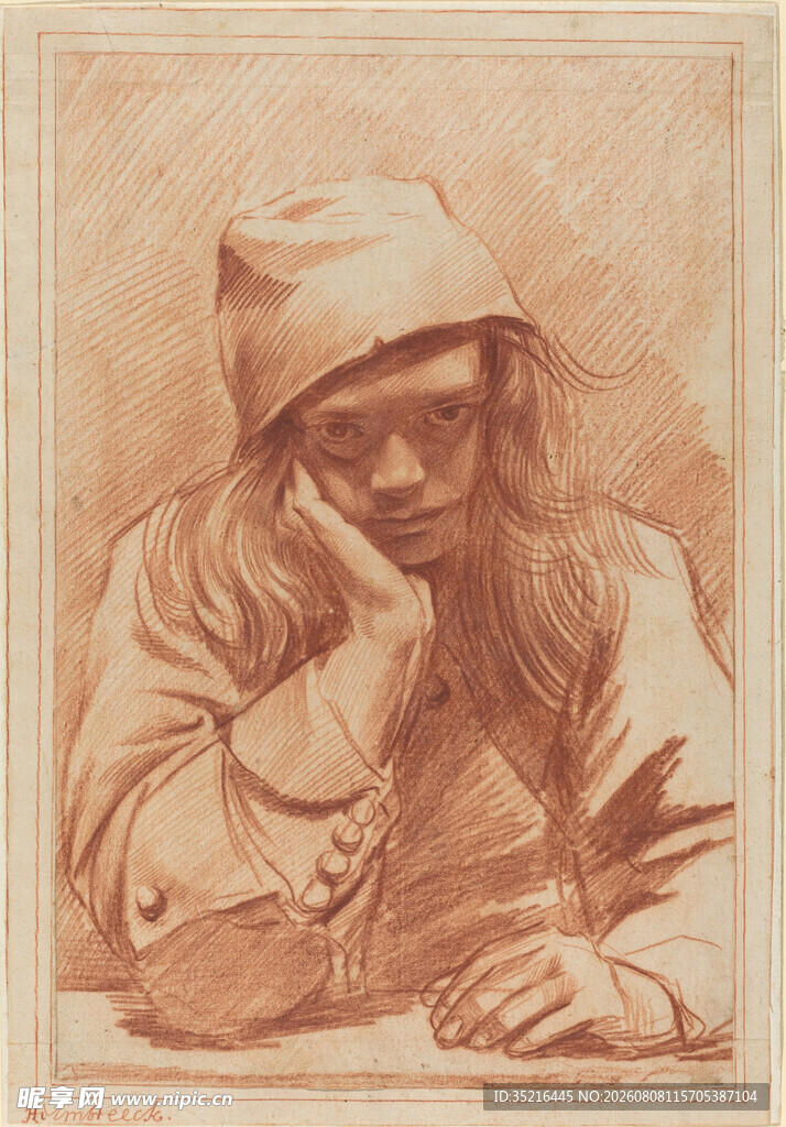 沉思男子素描画像