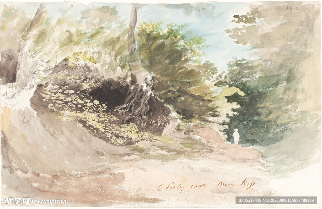 林间漫步风景水彩画