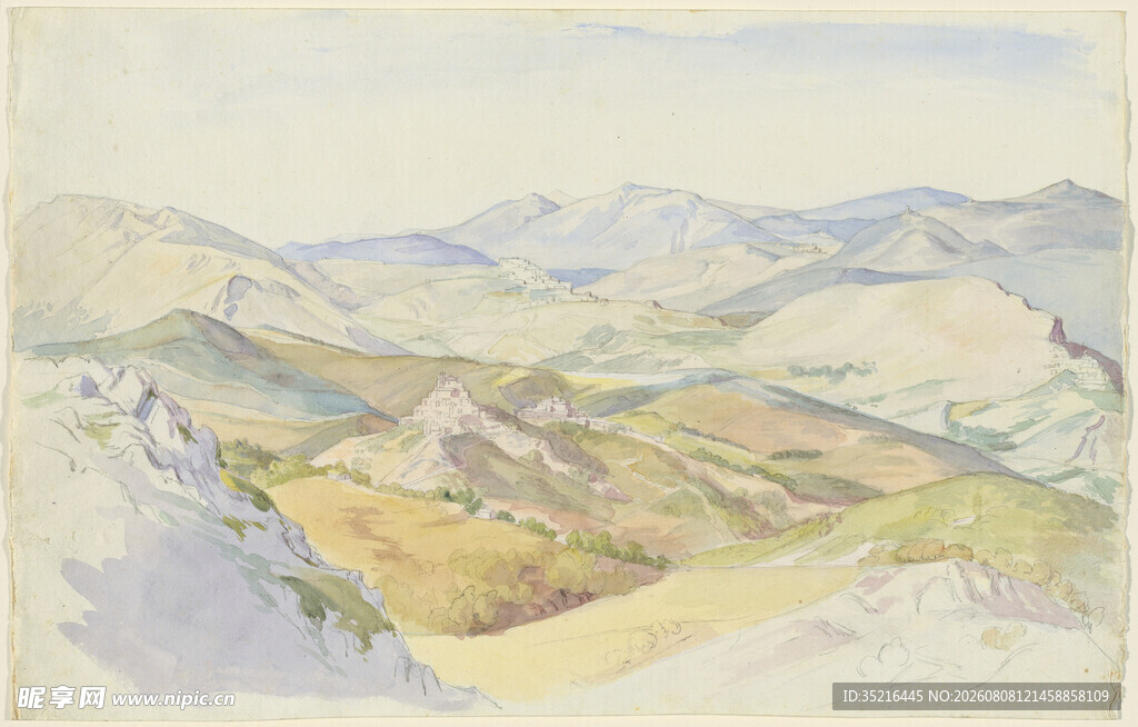 山间风景水彩画