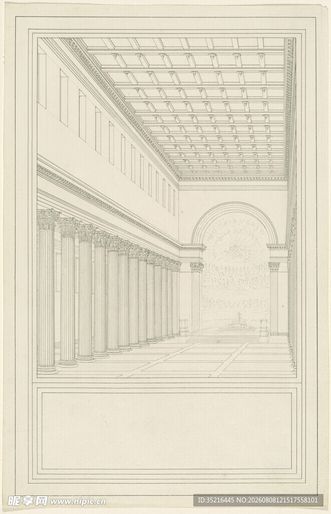 古典建筑室内空间素描图