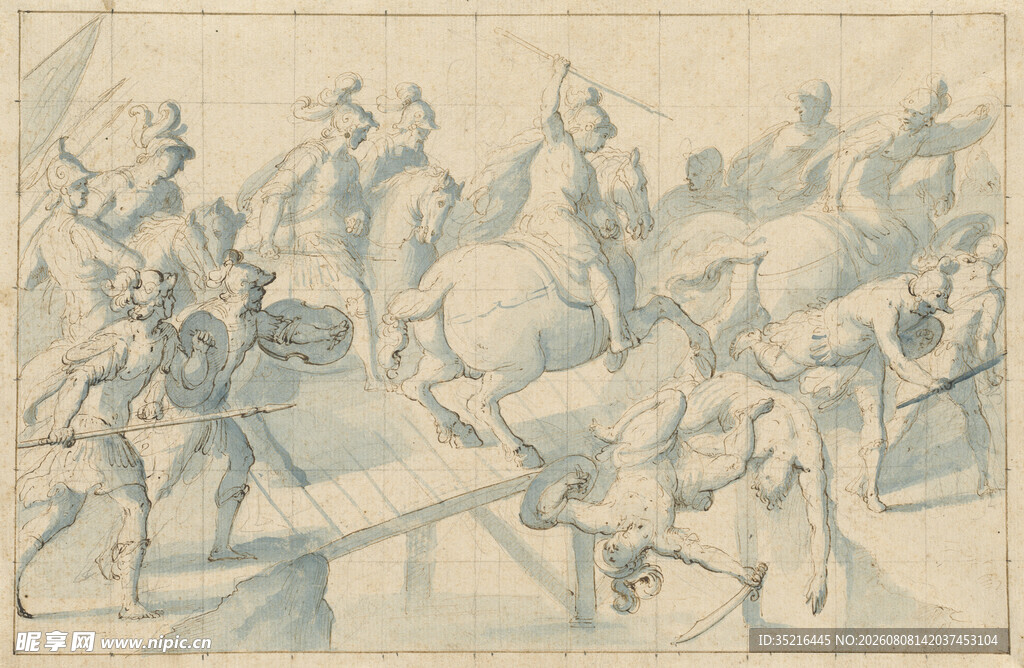 古代骑兵战斗场景画作