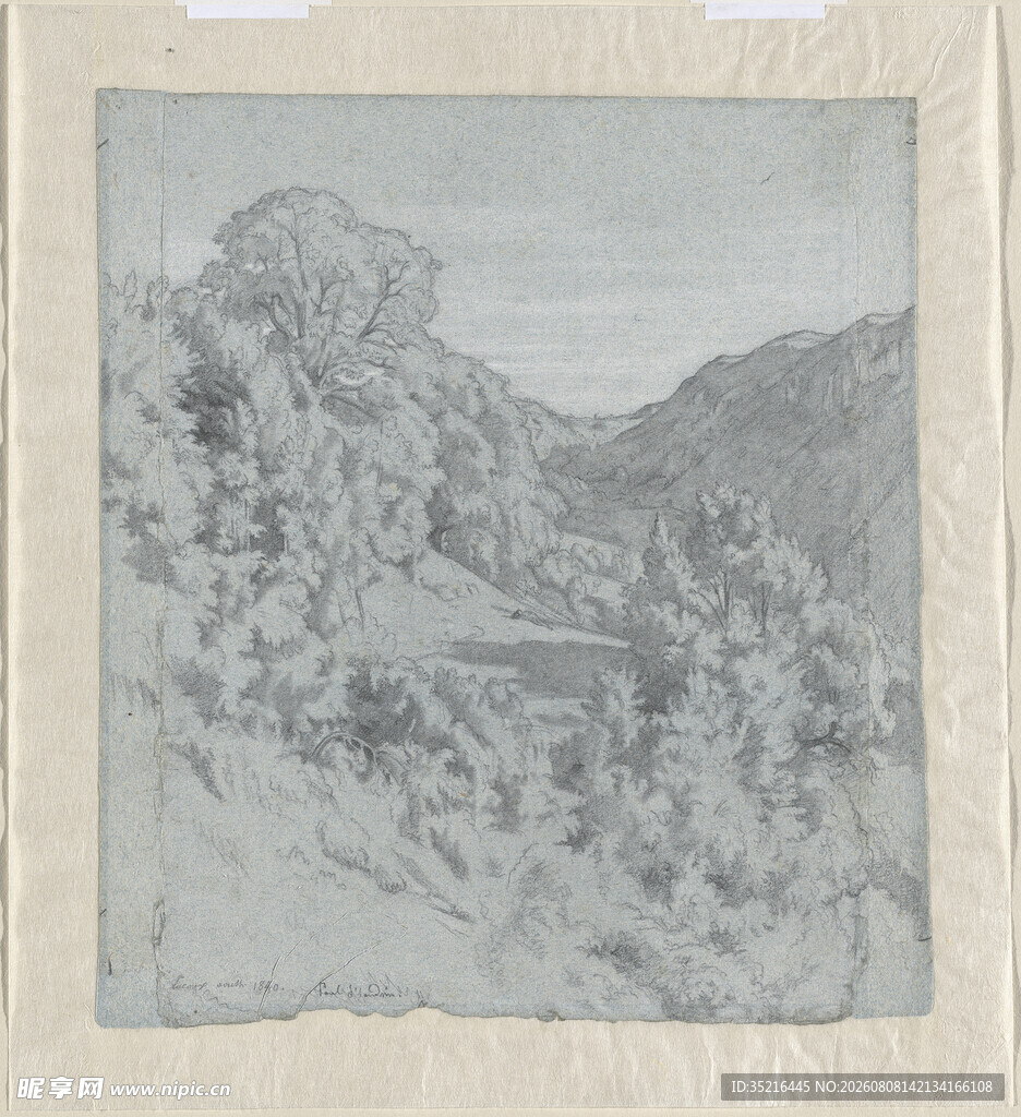 山间景致素描图