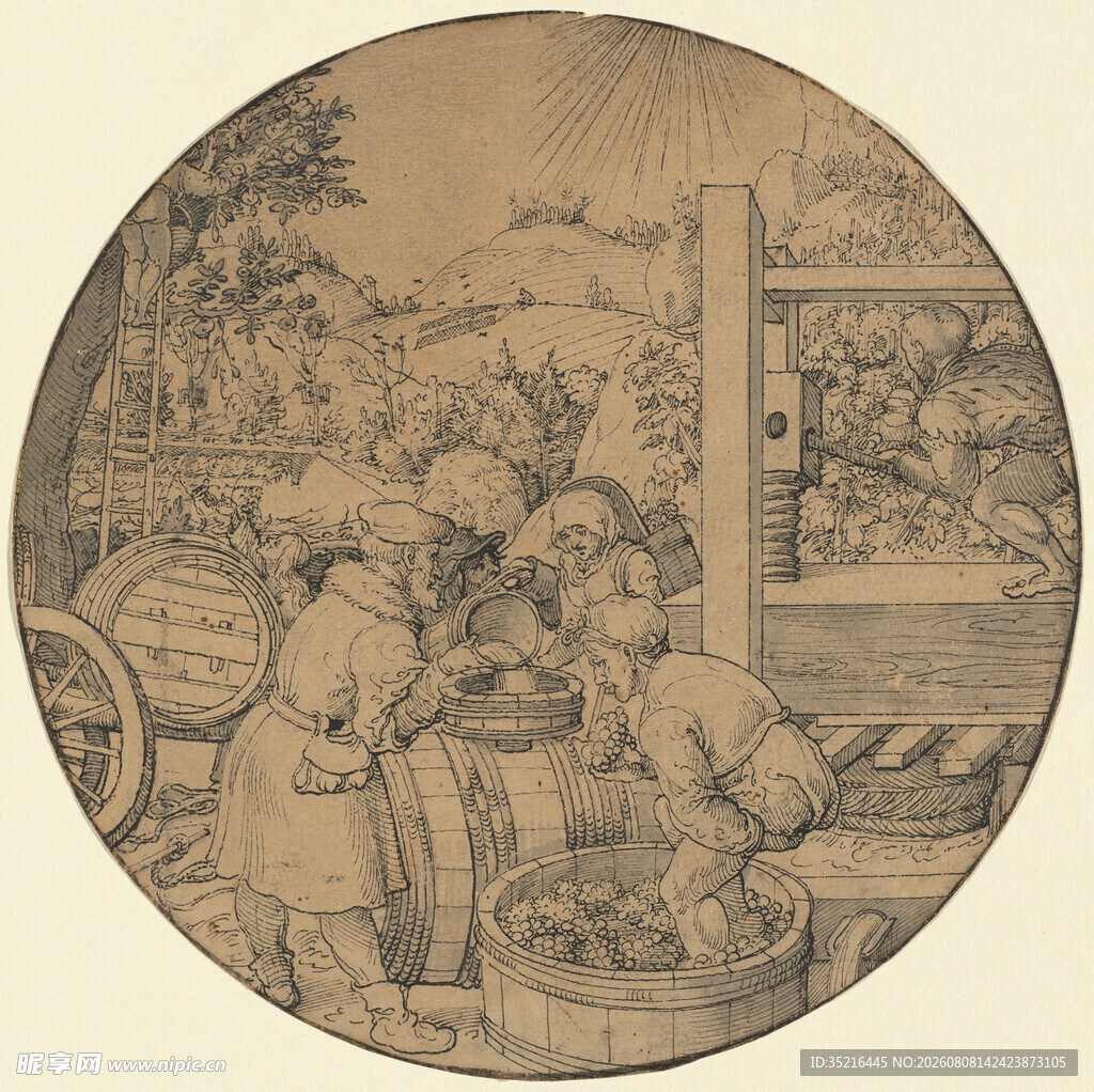 古典田园人物劳作场景画