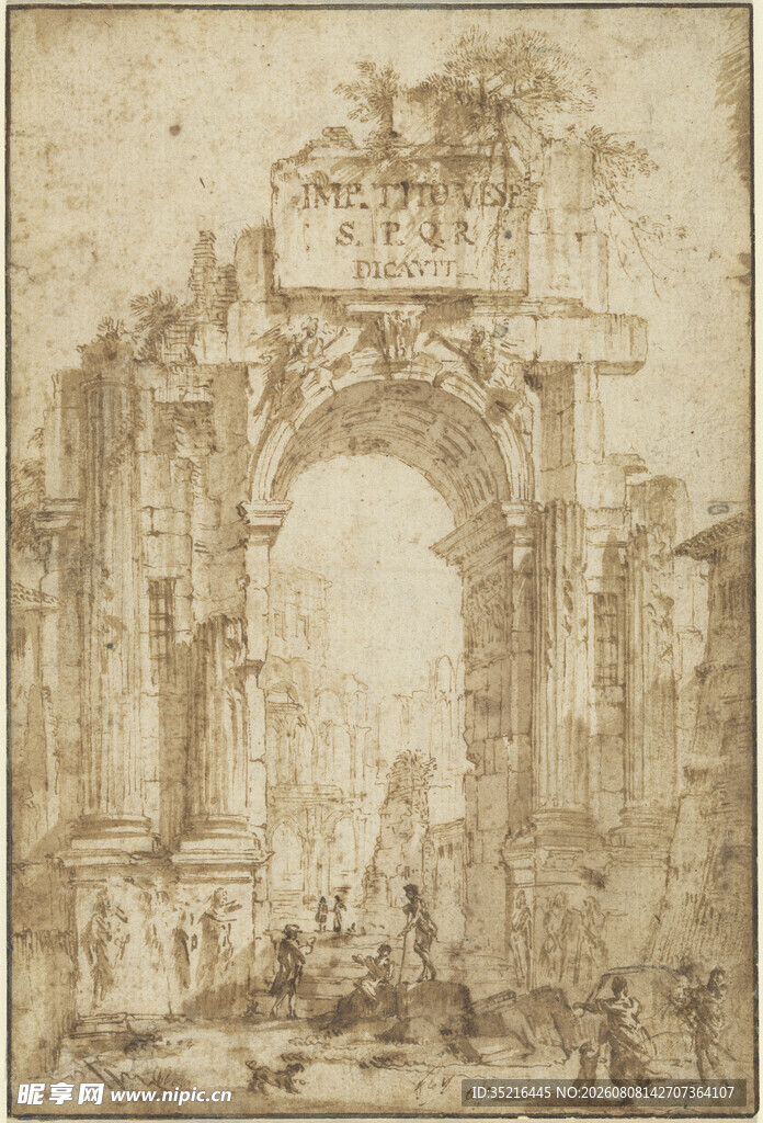 古典拱门建筑手绘图