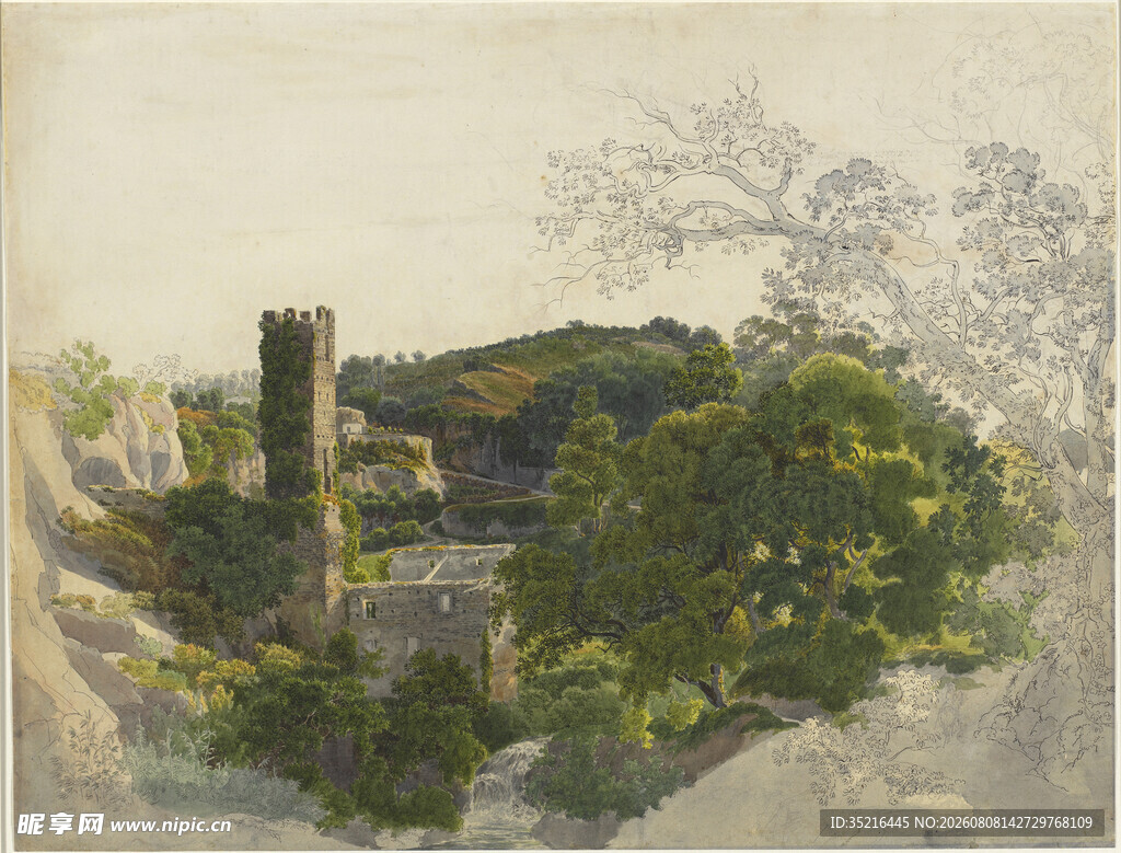 乡村风景手绘景观图