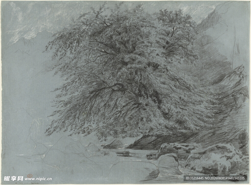 水墨雪景山林图