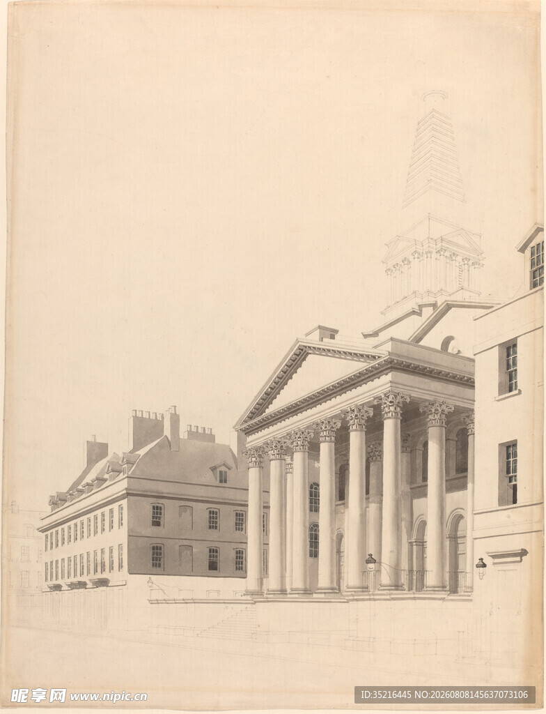 古典建筑外观素描图