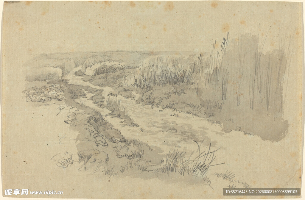 素描山川河流景观图
