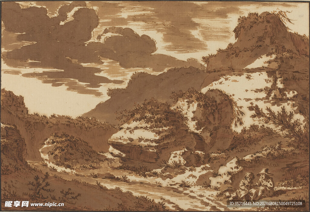 复古风格山水风景图