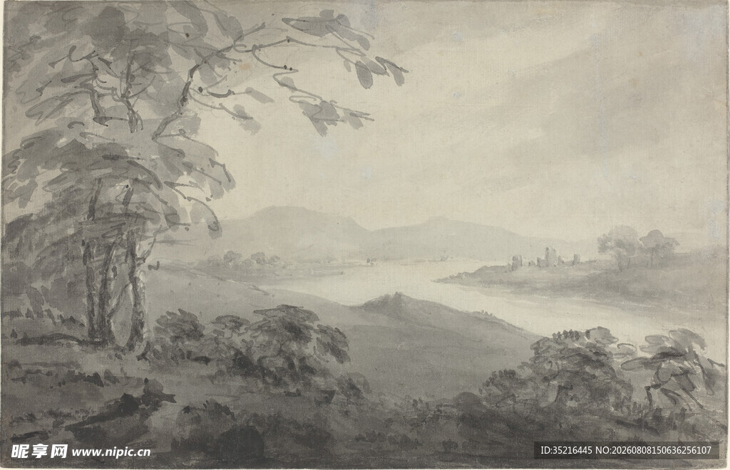 田园风光素描画